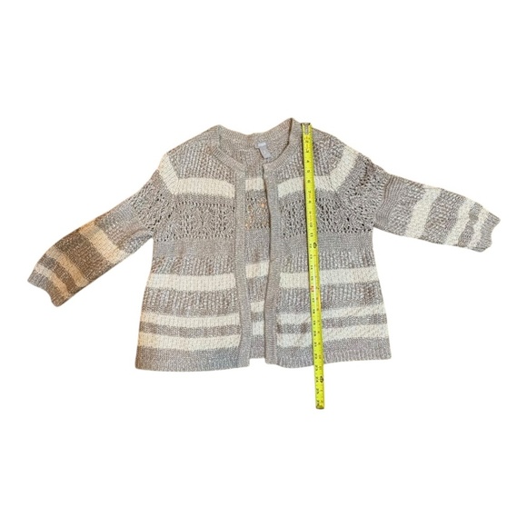 Chicos Size 2 (Large) Taupe & Beige w Sparkle Thread Cardigan Sweater layering - Picture 3 of 7